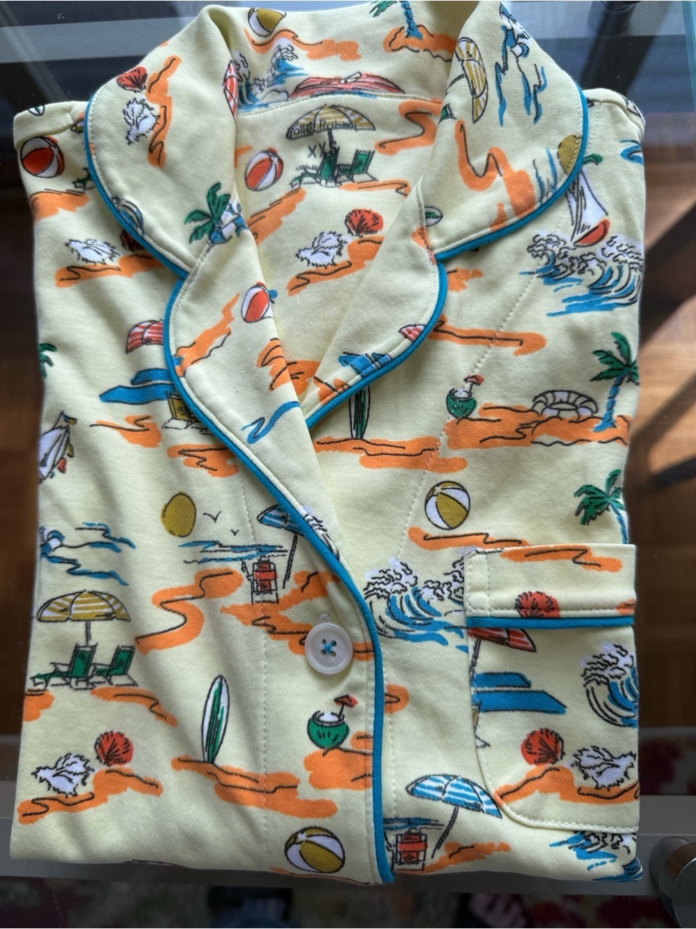 Roller Rabbit Beach Party Woman’s Polo  Pajama Top. Size XXS. Yellow Multi.